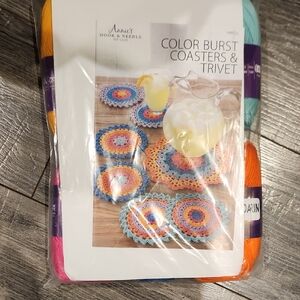 NWT Annie's Hook & Needle Kit Club Color Burst Coasters & Trivet HNK122